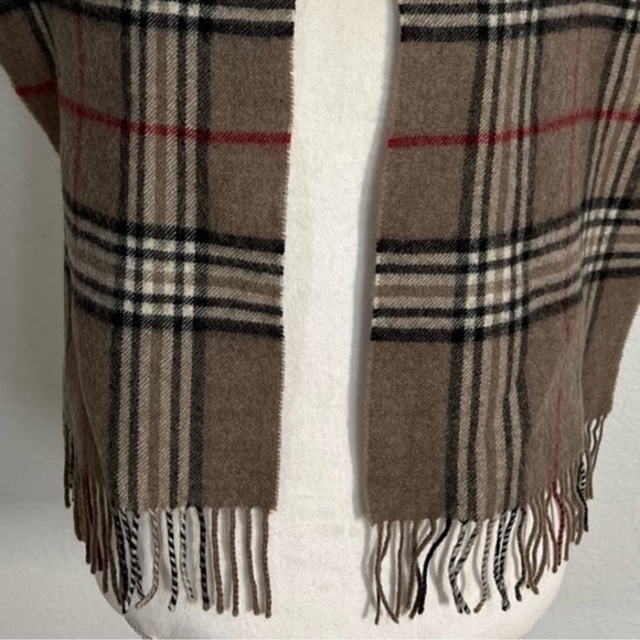 Wool Scarf Traditional Plaid Neutral Colors Made in Germany Twisted Tassels - Picture 6 of 10